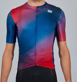 Sportful Rocket - Fietsshirt Heren - Aansluitend met rits - Blauw Rood - Maat 3XL