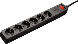 Hama Stekkerdoos, 6-voudig, met overspanningsbeveiliging, 1,4 m, zwart