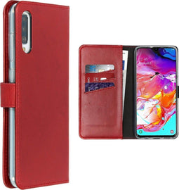 Selencia Hoesje Geschikt voor Samsung Galaxy A70 Hoesje Met Pasjeshouder - Selencia Echt Lederen Bookcase - Rood