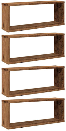 vidaXL - Wandschappen - kubus - 4 - st - 60x15x23 - cm - bewerkt - hout - oud - houtkleur