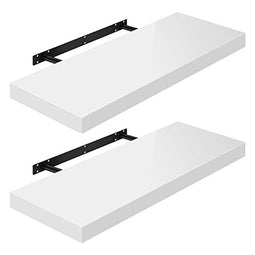 Woltu Volato wandplank set 2 stuks - zwevende wandplanken - hoogglans wit - 60 x 23 x 3,8 cm