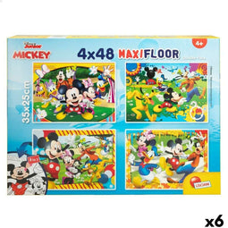 Set van 4 Puzzels Mickey Mouse 35 x 1,5 x 25 cm 48 Onderdelen (6 Stuks)