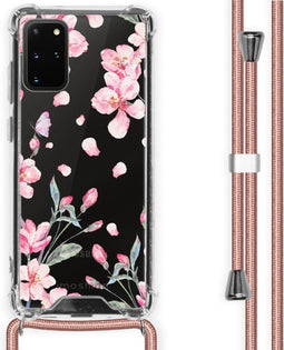 iMoshion Hoesje Geschikt voor Samsung Galaxy S20 Plus Hoesje Met Koord - iMoshion Design Hoesje met Koord - Roze / Transparant / Blossom Watercolor