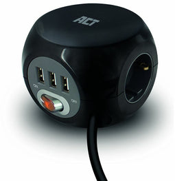 ACT AC2400 - Stekkerdoos Kubus - 3x USB-A 2,4A - Zwart