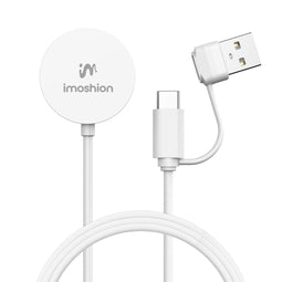 iMoshion Draadloze Oplader Geschikt voor de Apple Watch - Oplaadkabel voor Apple Watch Series 1 / 2 / 3 / 4 / 5 / 6 / 7 / 8 / 9 / SE (2) / Ultra (2) - 2-in-1 USB-A & USB-C - 2 meter - Wit