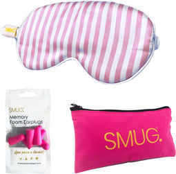 SMUG Slaapmasker met Roze Oordopjes en Opbergzakje - 100% Verduisterend - Verstelbaar Oogmasker in Satijn - Candy Shop Print