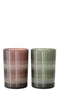 J-Line windlicht Geruit - glas - bruin/groen - large - 2 stuks