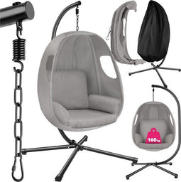 tectake® Hangstoel Anika met frame - Schommelstoel met kussen - Draaibaar - Lichtgrijs
