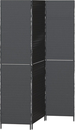 vidaXL - Kamerscherm - 3 - Panelen - Opvouwbaar - Zwart - 146x180 - cm - Poly - Rattan