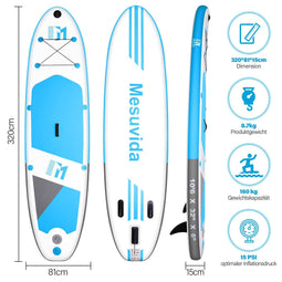 Mesuvida SUP Board - Opblaasbaar Stand Up Paddling Board - 160 kg draagvermogen - 320 x 81 x 15 cm