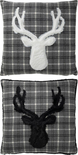 J-Line Kussen Borduursel Hert Tegels Polyester Zwart/Wit Ass2 - 2 stuks