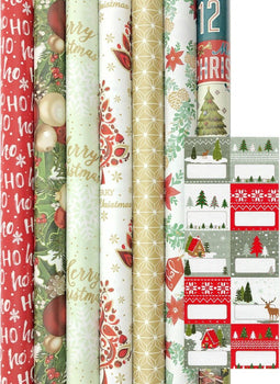 Präsenta K633 - Luxe kerstcadeaupapier - 7 rollen 200 x 70 cm inclusief 20 naamlabels (7 stuks)