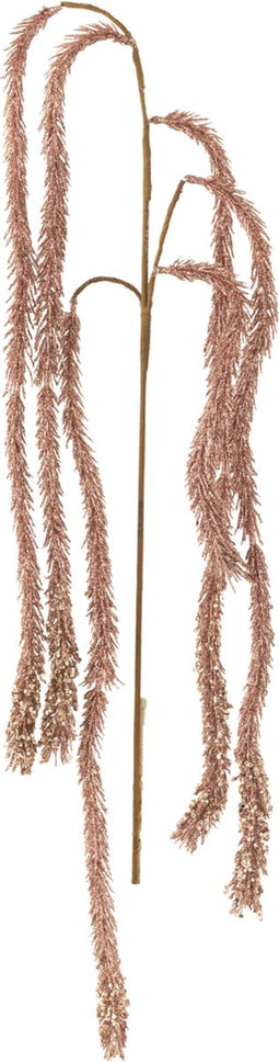 J-Line decoratie tak Hangend Glitters - kunststof - lichtroze - 12 stuks