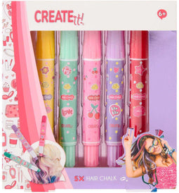 Create It! Haarkrijt - Set van 5 wasbare haarkrijtpennen - Multi kleuren (5 stuks)