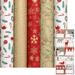 WINTER GARDEN - kerstpapier assortiment cadeaupapier - 2 meter x 70 cm - 5 rollen