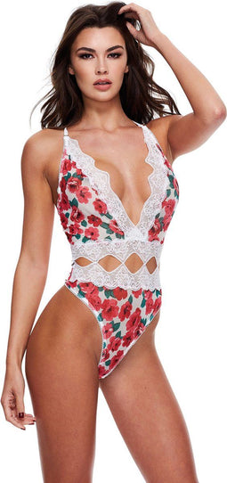 Baci - White Floral & Lace Teddy S/M