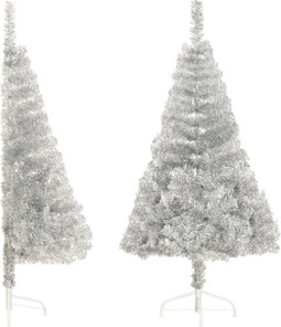 vidaXL - Kunstkerstboom - half - met - standaard - 150 - cm - PET - zilverkleurig