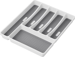 ProPlus Bestekbak - Bestekla voor Caravan - 40.5 x 32.5 x 4.5 cm - Bestekhouder - Bestekbakken - Keuken Organizer - Antislip - 6 vakken - Kunststof - Wit/grijs
