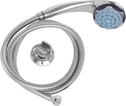 Een douchekop met een slang die rechtsreeks naar het water loopt Rousseau Heko Stop'O Roestvrij staal 150 cm 5 Posities