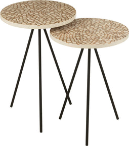 J-Line bijzettafel Ringen - hout/glas - bruin/wit - set van 2