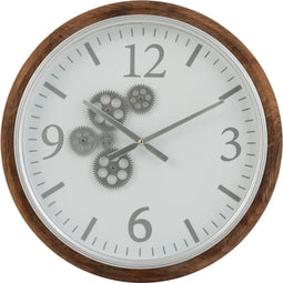 J-Line klok Radars Arabische Cijfers - hout - wit/bruin/grijs - small