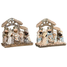 Kerststal set DKD Home Decor Blauw Wit Bruin Hars 20 x 7 x 17,5 cm (2 Stuks)