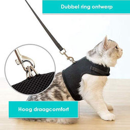 Kattentuigje met Leiband - Maat M - Zwart - Comfortabel en Verstelbaar