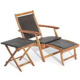 Coast Tuinstoel met Bijzettafel - Uittrekbare Voetsteun - Acaciahout - Gemengd Bruin (2-delig) - 135 x 61 x 81 cm