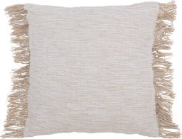 J-Line kussen Tweekleurig Weefsel + Franjes - katoen - wit/beige