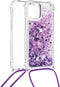 Lunso - Backcover hoes met koord - Geschikt voor iPhone 13 - Glitter Paars