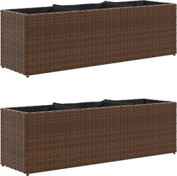 vidaXL - Plantenbakken - met - 3 - potten - 2 - st - 105x30x32 - cm - poly - rattan - bruin
