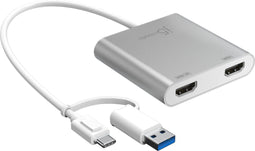 j5create JCA365-N - USB-C naar Dual HDMI Multi-Monitor Adapter - 4K ondersteuning - Zilver