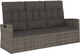 vidaXL - Tuinbank - verstelbaar - met - kussens - 173 - cm - poly - rattan - grijs