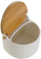 Zoutvaatje met deksel DKD Home Decor Wit Natuurlijk Bamboe Porselein 12 x 10 x 11 cm