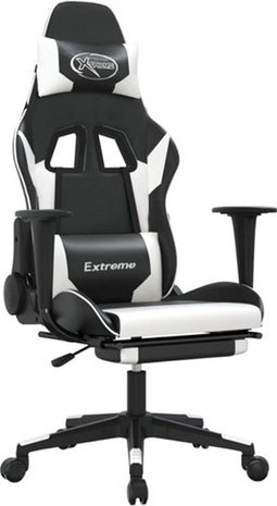 vidaXL - Gamestoel - met - voetensteun - kunstleer - zwart - en - wit