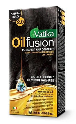 Dabur Vatika Oil Fusion Permanent Hair Color Kit 2.0 Natural Black 108 Ml
