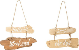 J-Line plakkaat Hello Weekend+Seas The Day - drijfhout - naturel - 2 stuks
