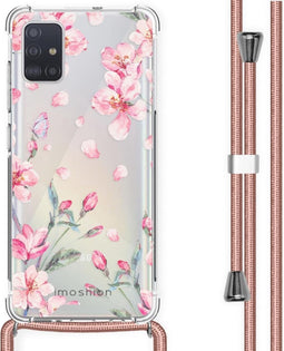 iMoshion Hoesje Geschikt voor Samsung Galaxy A51 Hoesje Met Koord - iMoshion Design Hoesje met Koord - Roze / Transparant / Blossom Watercolor