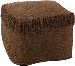 J-Line poef Vierkant Gewoven + Franjes - viscose - bruin