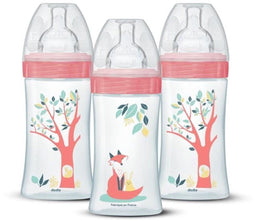 Set van 3 babyflessen - DODIE - EB20 - 270 ml - Platte speen - Roze