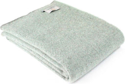 Plaid zonder franje Lauriergroen met Grijs Visgraat - 140x200 - Nieuw Wol - Tweedmill UK