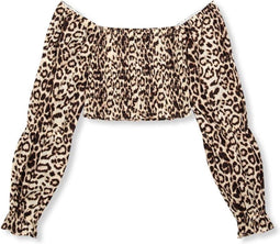 Refined Department Blouse Lori - Off Shoulder Lange Mouw - Gesmokt Lijf - Leopard (XS)