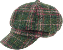 Dames Cap Groen en Roze (Plum) - one size - Harris Tweed - Glen Appin of Scotland