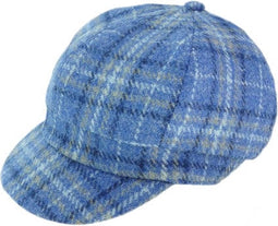 Dames Cap Lichtblauw Geruit - one size - Harris Tweed - Glen Appin of Scotland