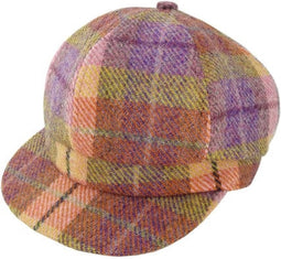 Dames Cap Oranje en Paars (Peach and Purple) Geruit - one size - Harris Tweed - Glen Appin of Scotland