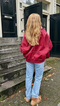 Dames Chique Rood Leren Jas met Contrasterende Stiksels - Size S