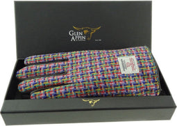 Dames handschoenen Jazzy Weave met Bruin Leer - Harris Tweed - Glen Appin of Scotland