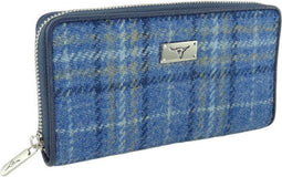 Dames Portemonnee Staffa Blauw Geruit - Harris Tweed - muntvak met rits - Glen Appin of Scotland