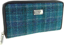 Dames Portemonnee Staffa Blauw (Sea Blue) - Harris Tweed - muntvak met rits - Glen Appin of Scotland