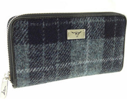 Dames Portemonnee Staffa Grijs Zwart Tartan - Harris Tweed - muntvak met rits - Glen Appin of Scotland